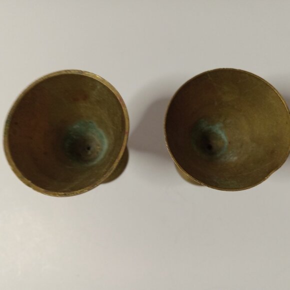 Set of 2 Vintage Etched Brass  Goblet Chalice Cups  2.5 in - Picture 7 of 12